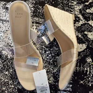 a new day Beige Espadrille Wedge Sandals with Clear Straps